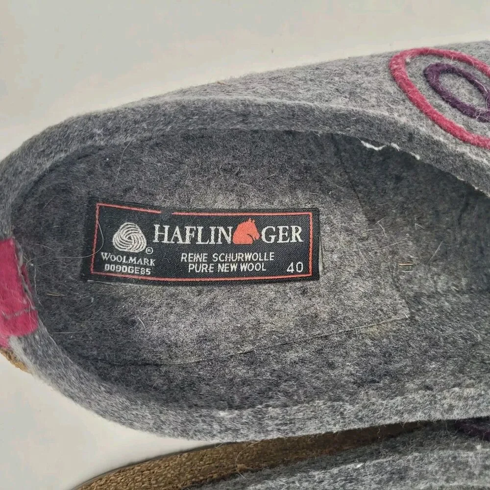 Haflinger Clogs EU40 US9 Gray Wool Felt Swing Swirls Geometric Slippers Slip On - Picture 9 of 11